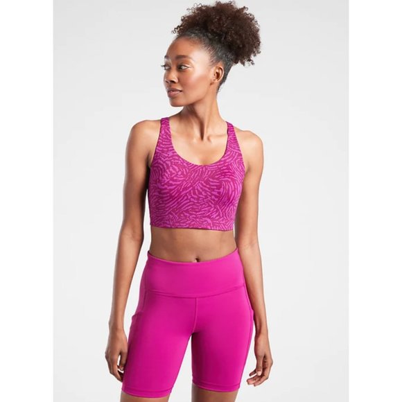 NWT ATHLETA Advance Printed Bra B-DD Fiji Magnolia Purple Pink - Picture 5 of 5